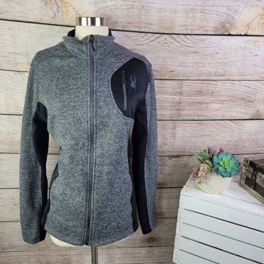 Spyder Men's Gray Fleece Knit‎ Long Sleeve Lined Full Zip Sweater Jacket Size L